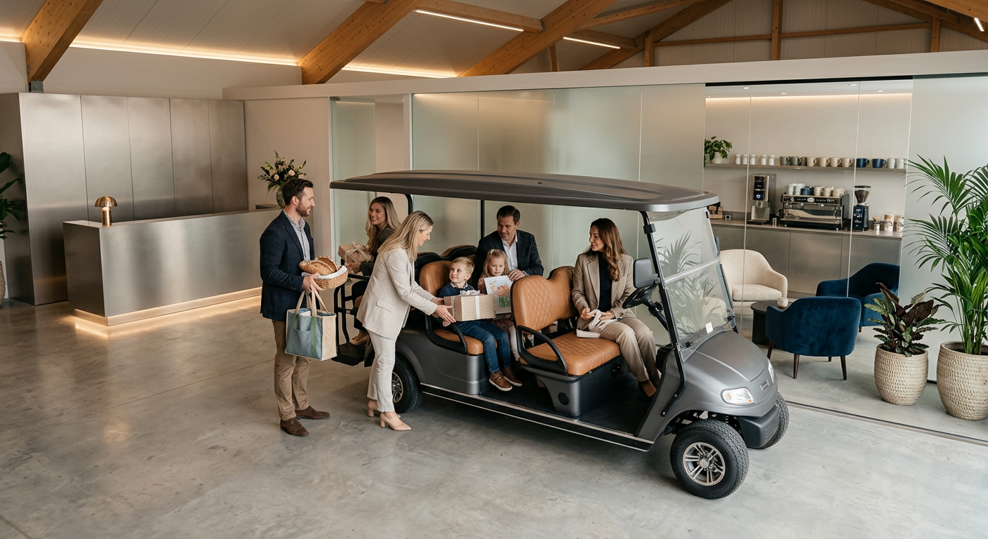 A family enjoying one of the 6 Surprising Ways a 6-Seater Golf Cart L can enhance their lifestyle in 2026.
