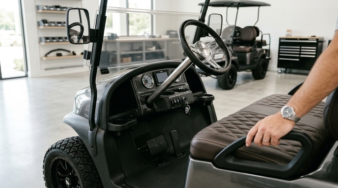 Custom Golf Cart Builds in a workshop