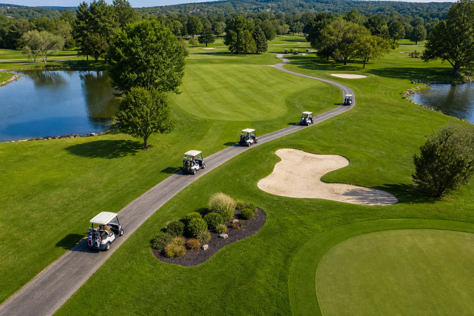 A family riding a golf cart safely, emphasizing golf cart safety tips for all ages.