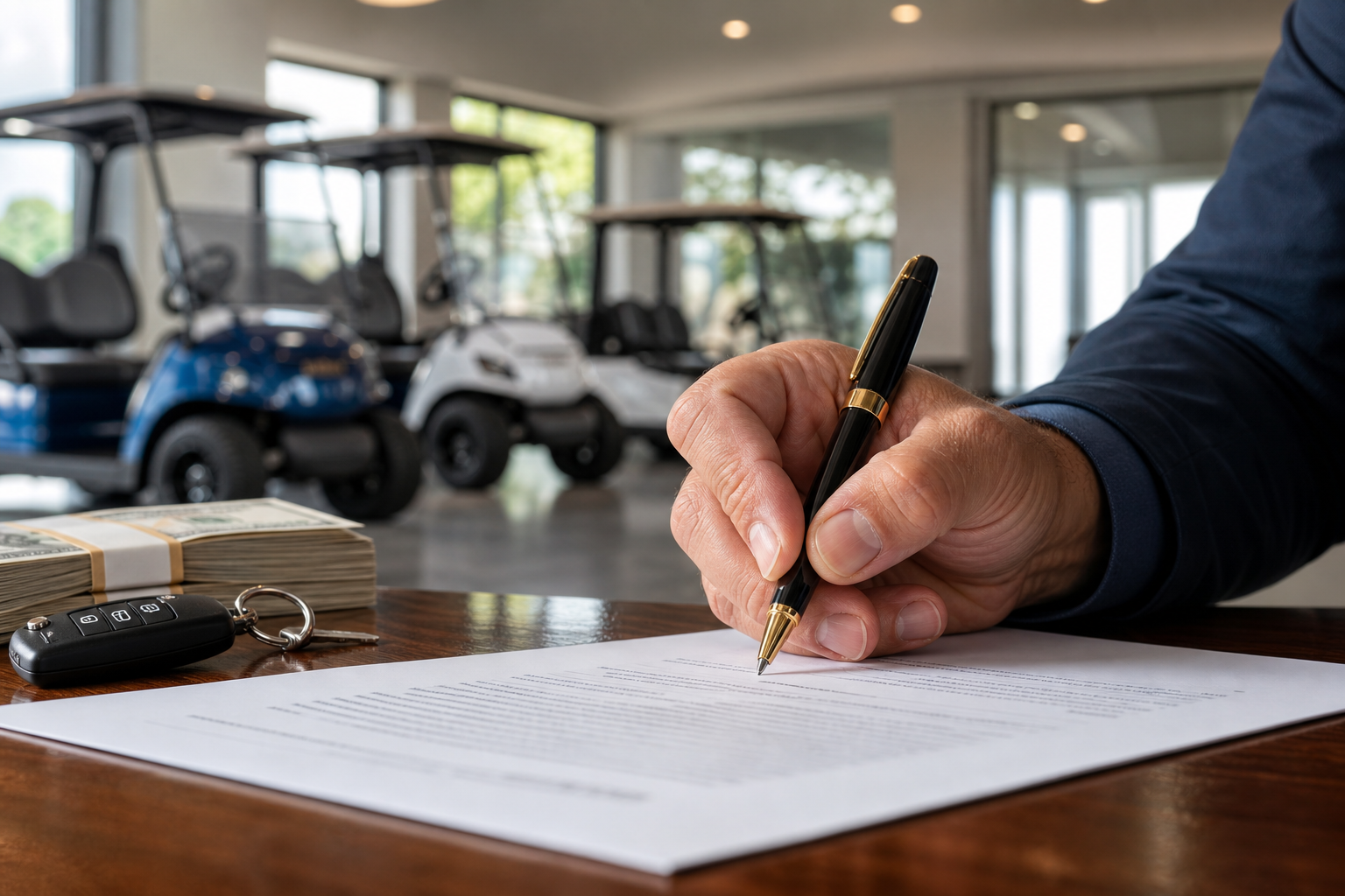 Golf Cart Pre-Approval: 4 Smart Moves for a Seamless... 4 A couple shaking hands with a golf cart dealer after receiving Golf Cart Pre-Approval