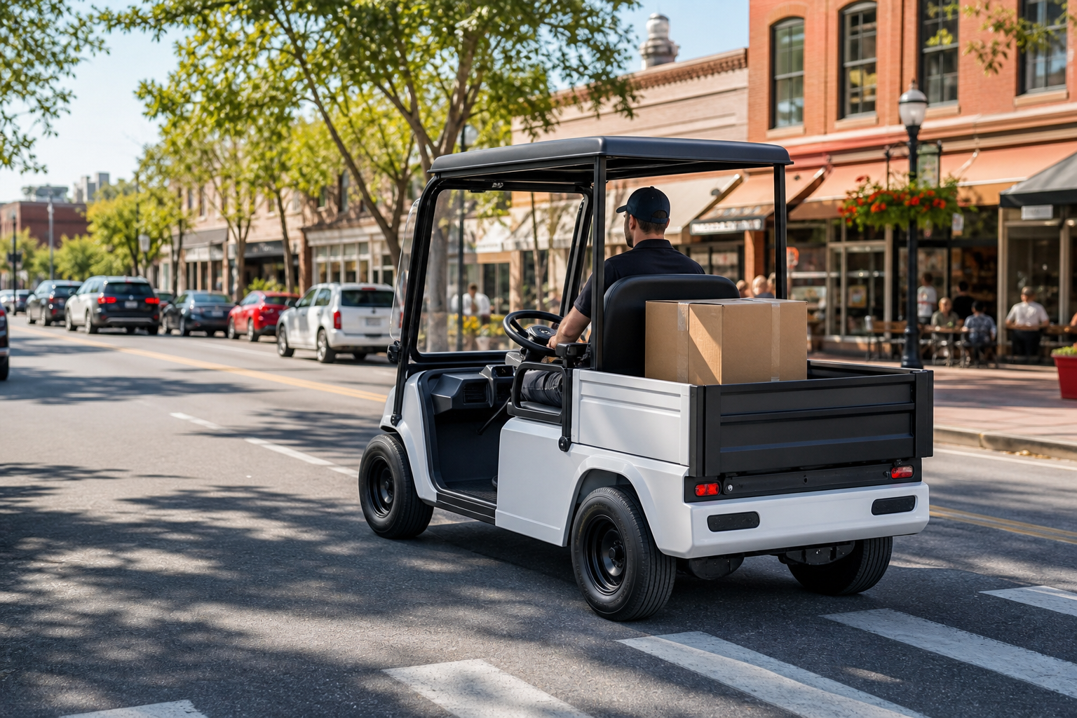 Customized electric local delivery golf cart for small business parcel service