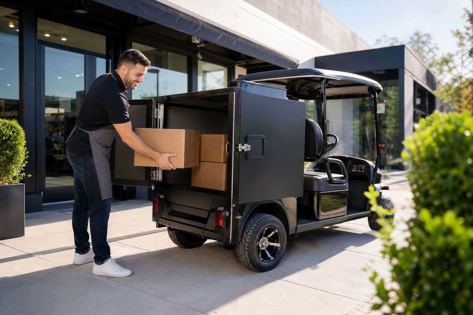 Fleet of local delivery golf cart vehicles operating in an urban environment