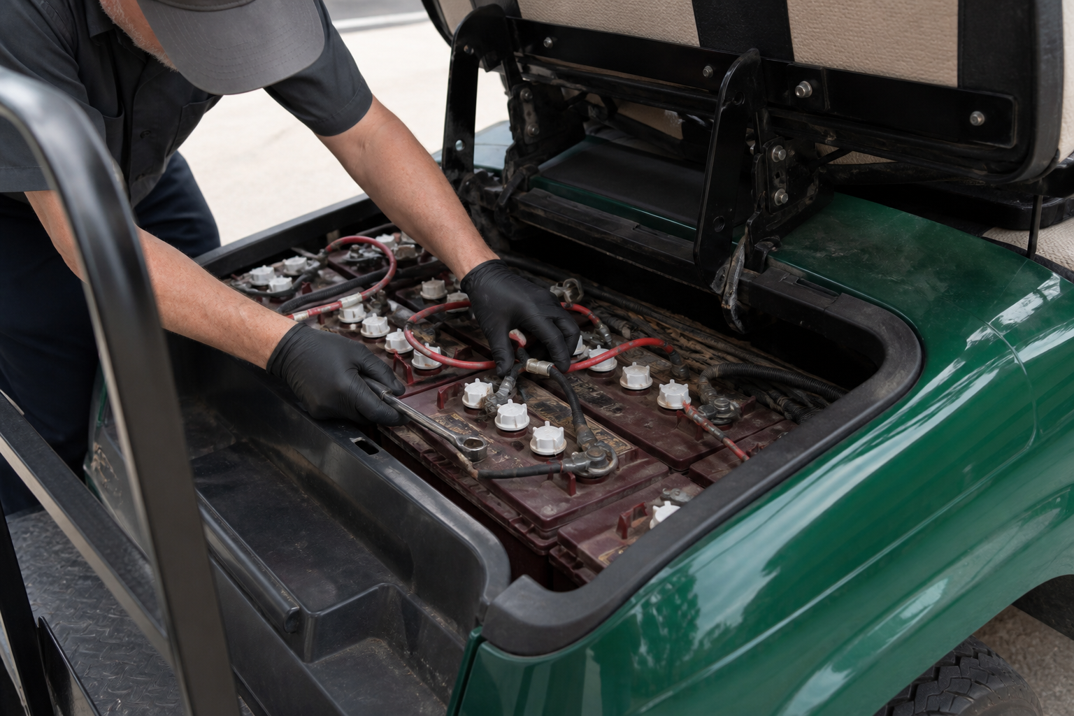 8 Powerful Golf Cart Repair Issues You Can Fix Yourself 4 Golf Cart Repair Issues: Sleek golf cart on green course with problem indicators