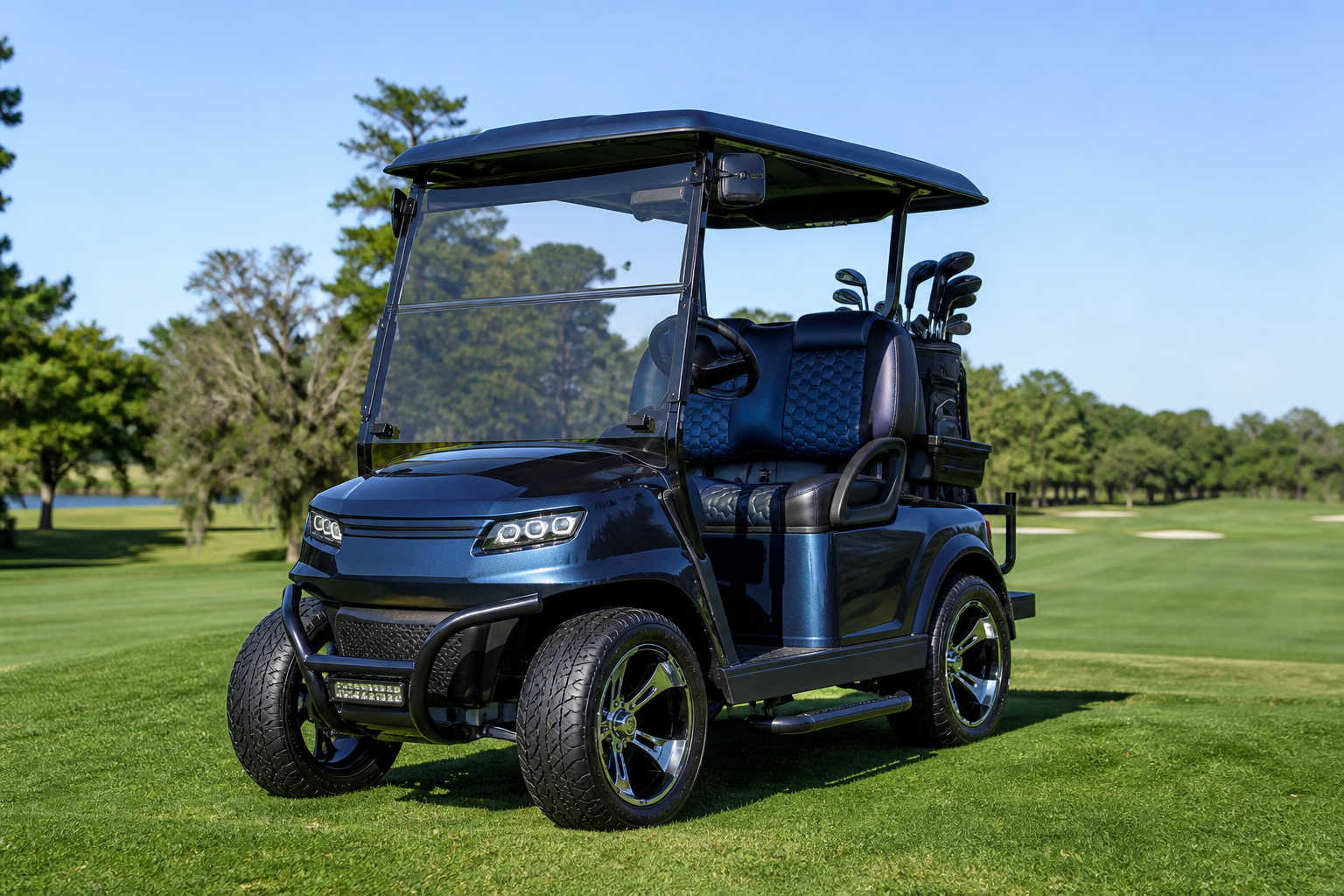 Madjax Cart Match customized golf cart with vibrant body kit and comfortable seats