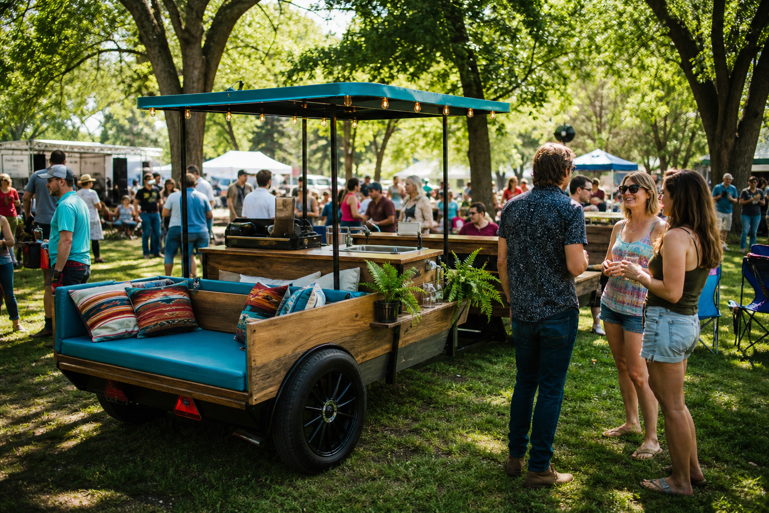 Customized Community Cruising Cart with built-in storage and happy community members